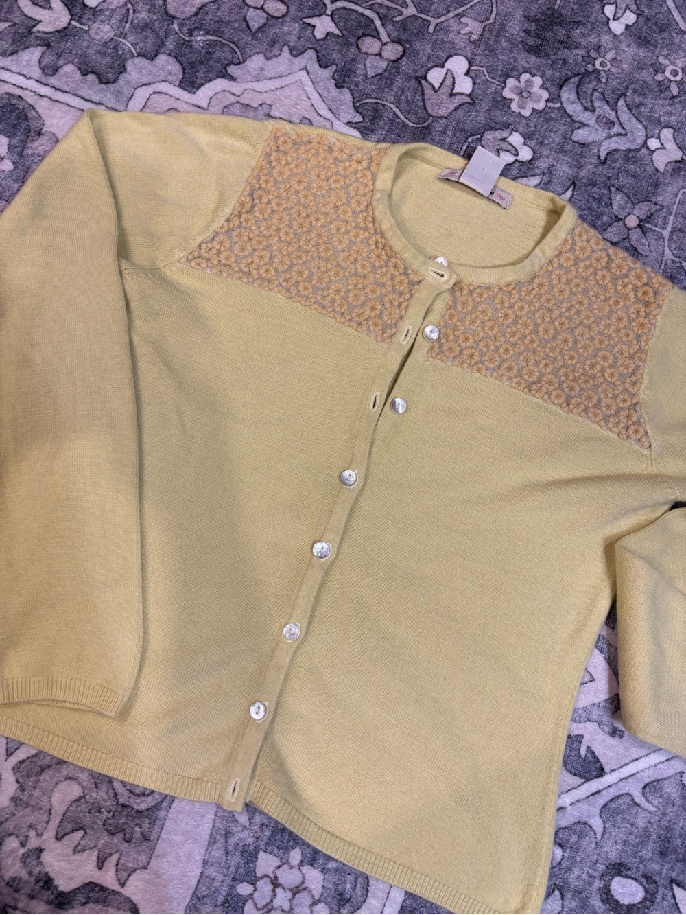 Y2K vintage Free People Pale Yellow Button-Up Cardigan with Textured Yoke